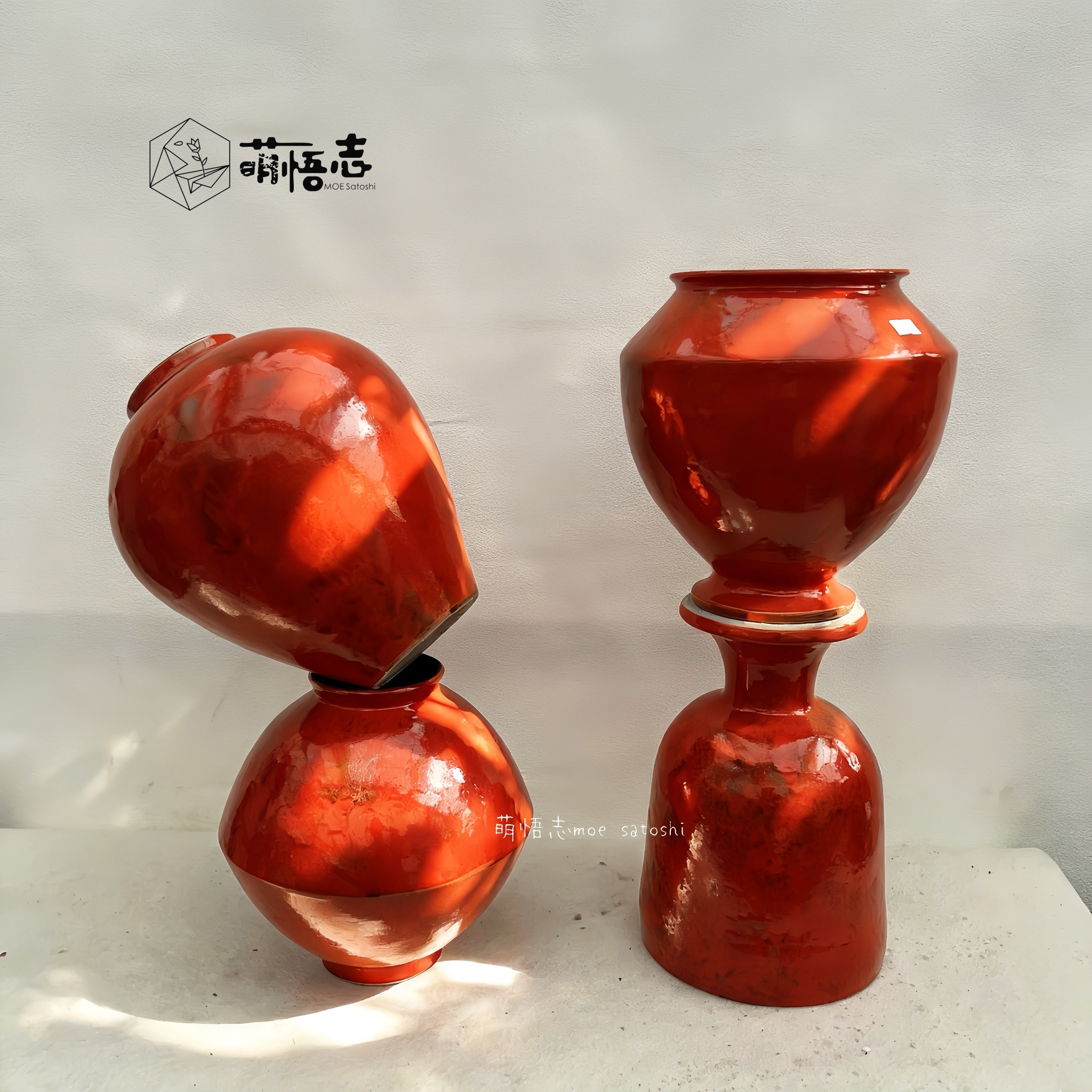 景德镇陶瓷花盆新中式禅意红色