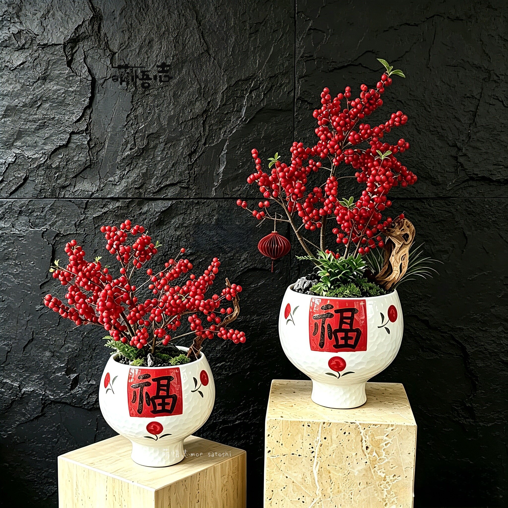 手绘中古风陶瓷花盆摆件客厅插花轻奢高级感新中式桌面花器清仓