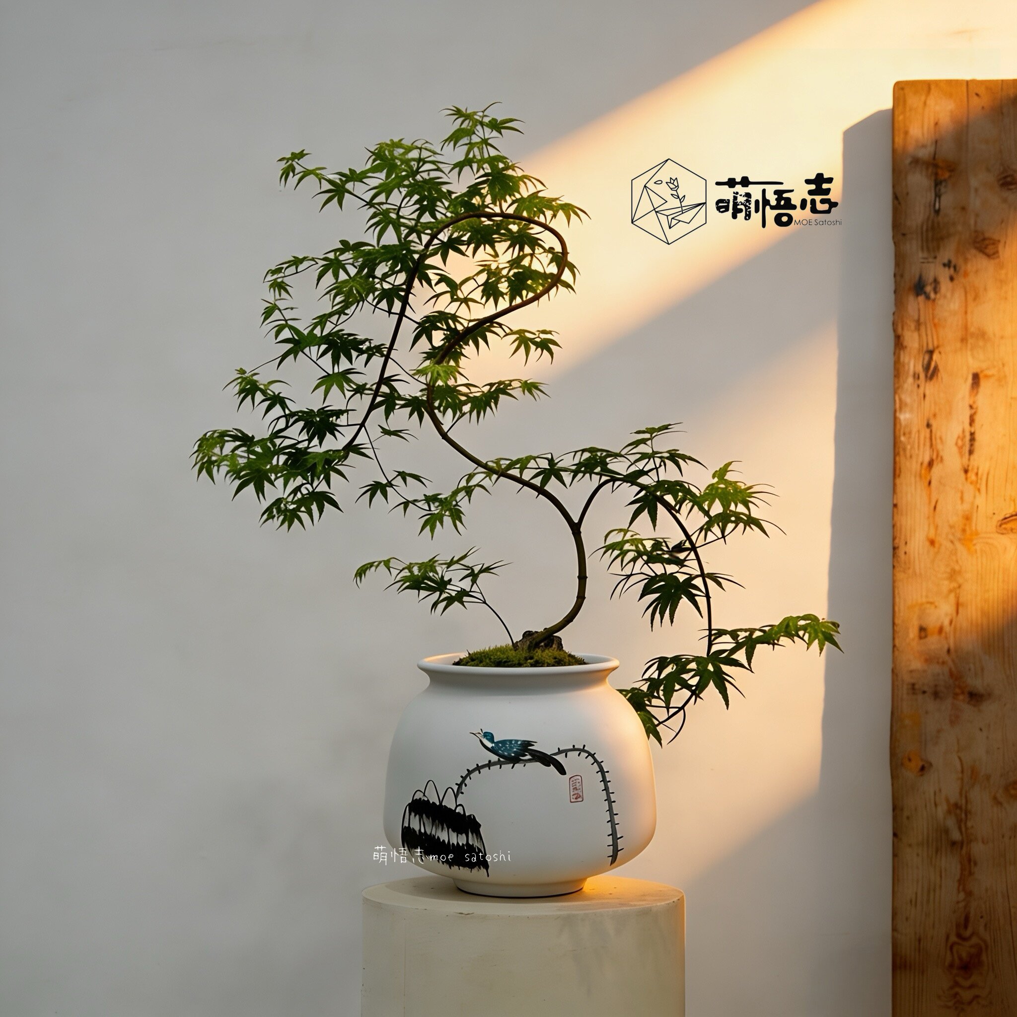 景德镇新中式手绘陶瓷花盆带底座玄关摆件三角梅流泉枫专用清仓