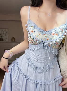 【瑞茜】蓝海漫步 夏季甜美显瘦小众拼接长裙衣裙R6921-1H