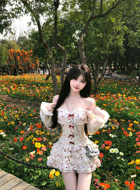 【瑞茜】樱桃奶酪 春夏法式甜美显瘦收腰碎花上衣半裙R5669-1Z