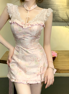 【瑞茜】 胭脂粉黛 春夏新中式纯欲风连衣裙子 R3755W