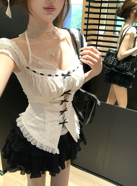 【瑞茜】伯克恋人 春夏纯欲风波点衬衫上衣短裙R8596Y