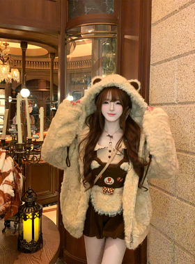 【瑞茜】 萌熊出没 冬季甜美可爱萌系小熊时尚套装 R66386-1H