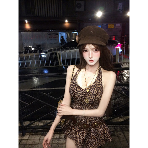 【瑞茜】 涩谷辣妹 夏季韩版复古豹纹小众设计连衣裙 R2730L