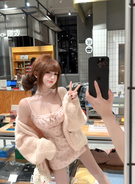 【瑞茜】糯糯叽叽 秋季纯欲风显瘦吊带连衣裙毛衣外套 R5772X