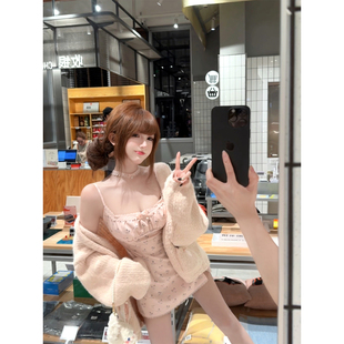 纯欲风显瘦吊带连衣裙毛衣外套 秋季 糯糯叽叽 R5772X 瑞茜