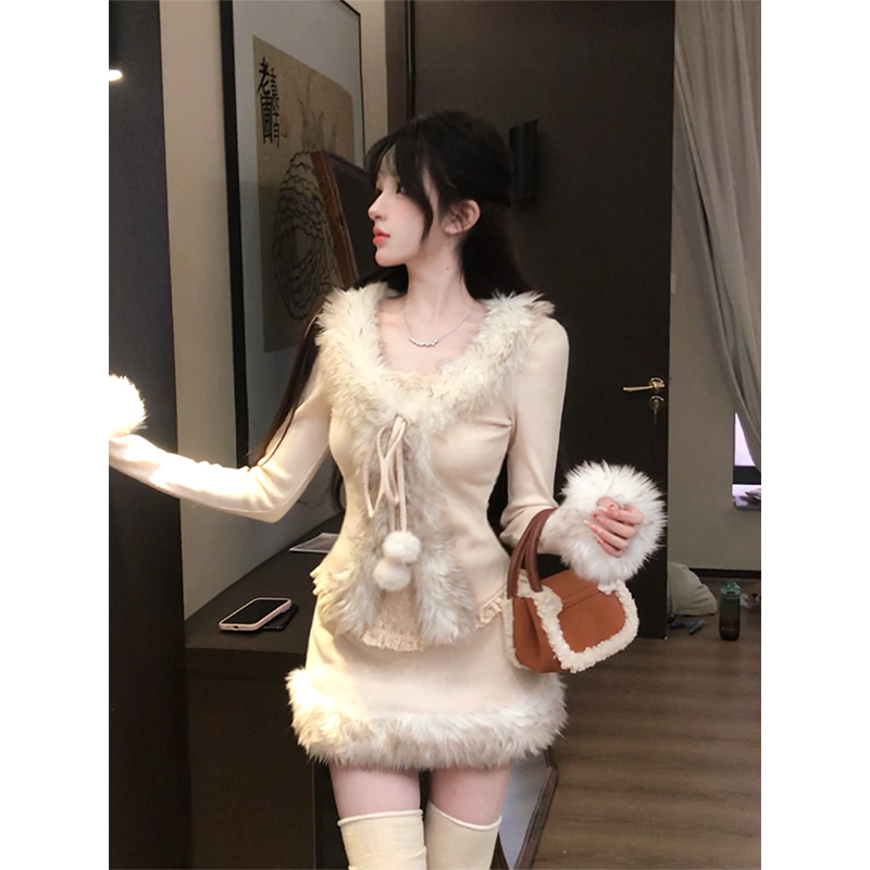 秋冬纯欲风小众设计显瘦上衣短裙