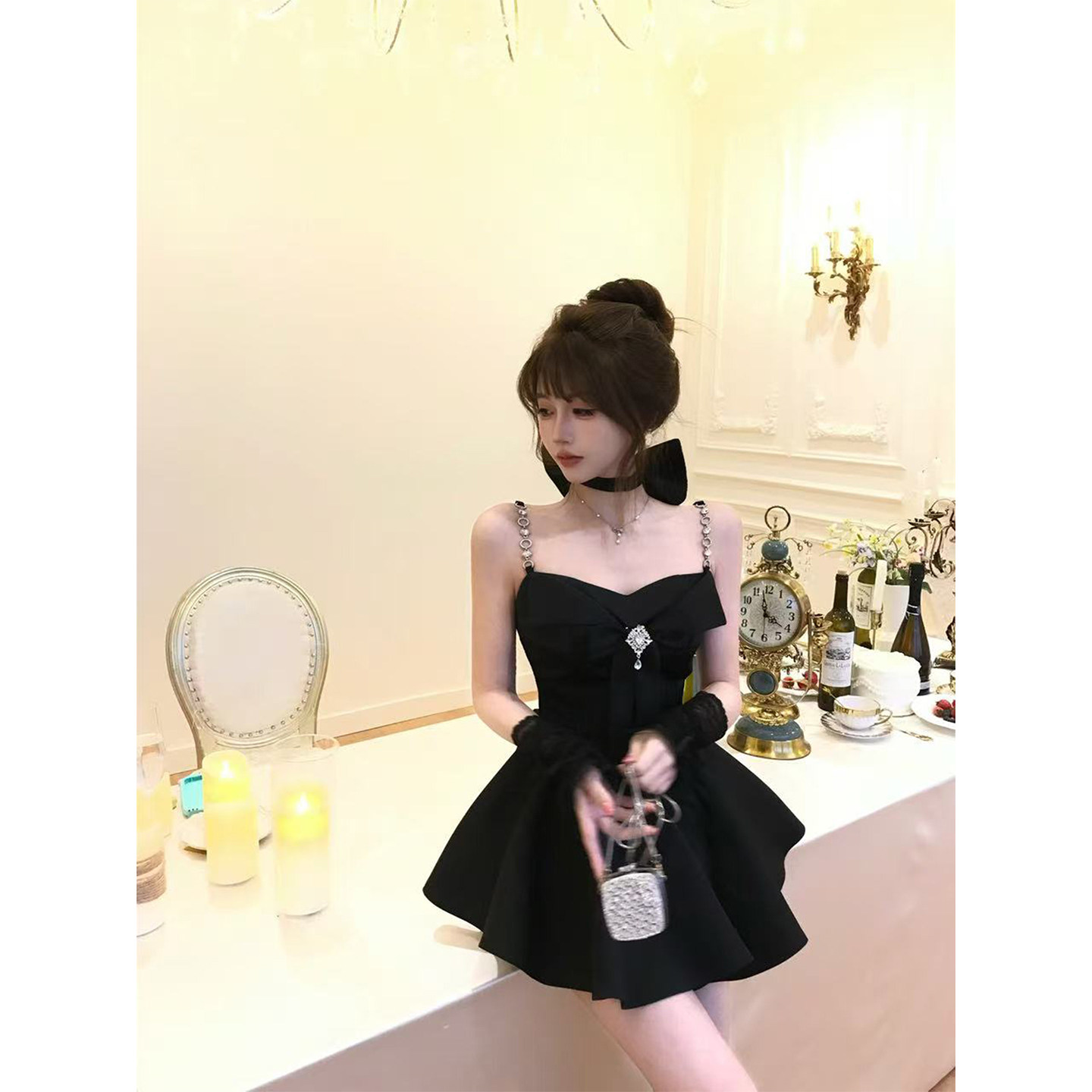 【瑞茜】 暗夜缪斯 早春甜辣风原创设计时尚连衣裙 R3625W