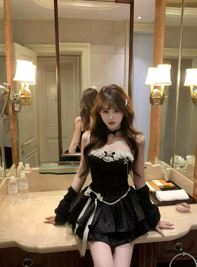 【瑞茜】黑天鹅 秋季纯欲风千金感显瘦重工连衣裙R1122T