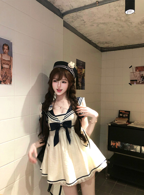 【瑞茜】萌兔奶糖 春夏海军风短袖连衣裙R8603Y
