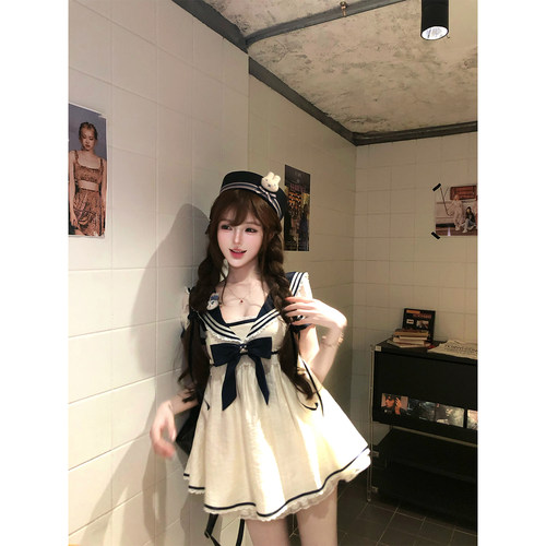 【瑞茜】萌兔奶糖 春夏海军风短袖连衣裙R8603Y