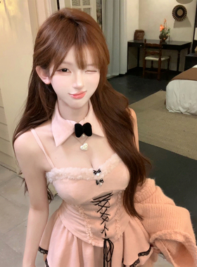 【瑞茜】情话刺客 秋季纯欲风显瘦绑带吊带上衣短裙 R2359-1L