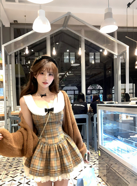 【瑞茜】焦糖布蕾 秋季甜美显瘦修身假两件连衣裙R3559W