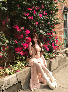 【瑞茜】粉雾甜茶 春夏甜美风氛围感碎花上衣长裙R3733-1W