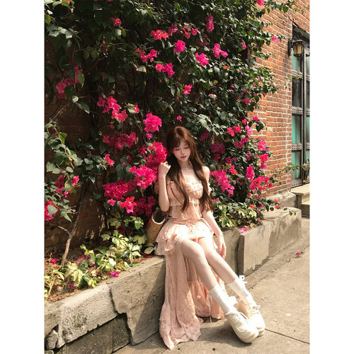 【瑞茜】粉雾甜茶 春夏甜美风氛围感碎花上衣长裙R3733-1W