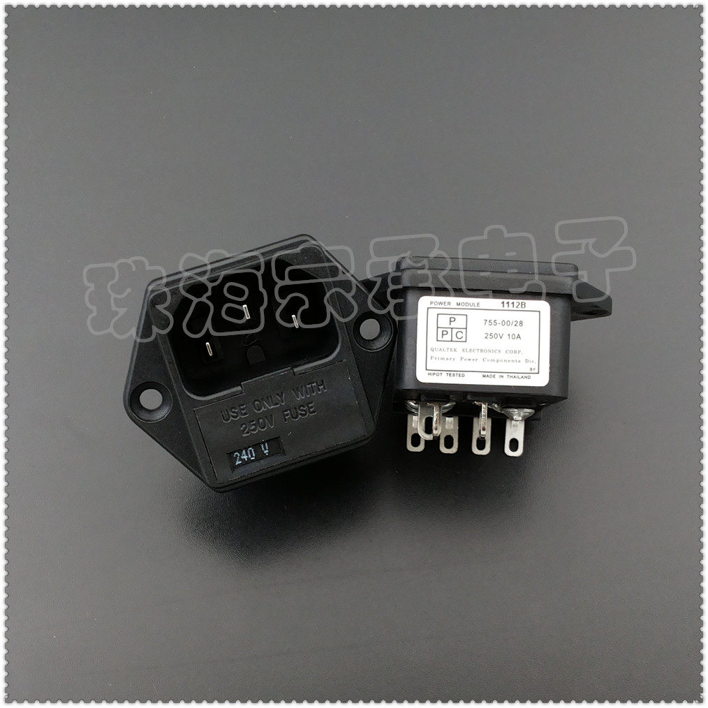 进口泰国 10A 250VAC Qualtek杰驰 755-00/28 带保险管电源尾插座