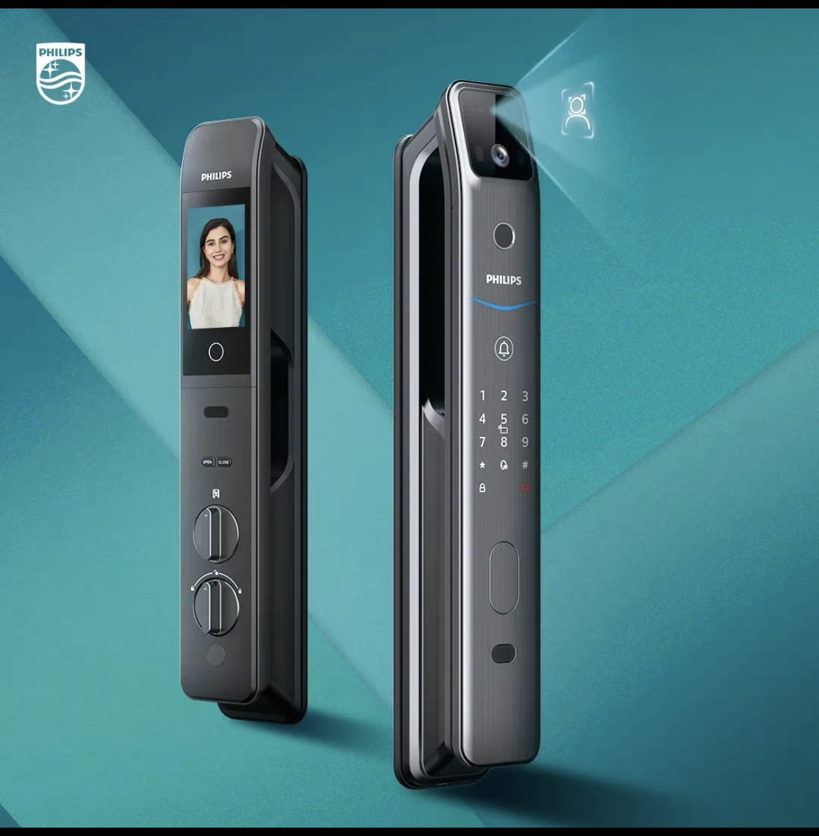 飞利浦智能锁人脸识别猫眼家用高清大屏智能门锁指纹锁DDL708-FVP