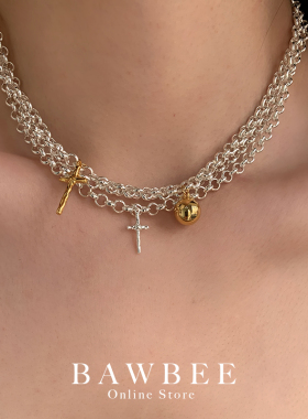 铜镀金女项链十字架多层链条