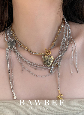 铜镀金女独特设计项链多材质拼接