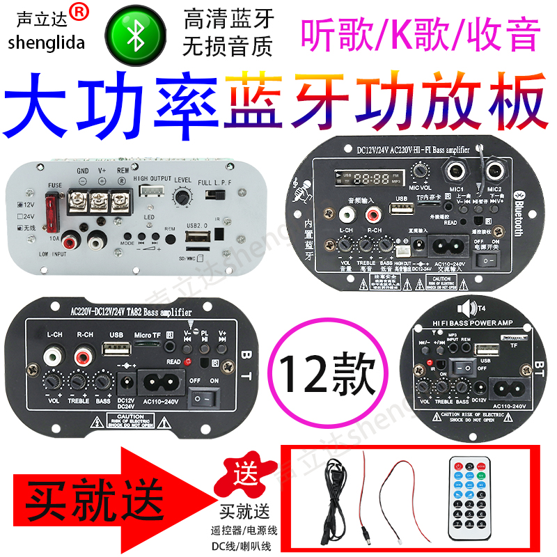 大功率车载低音炮功放板蓝牙音箱主板12V24V220V带话筒扩音功放器-封面