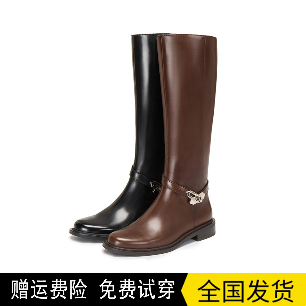 商场同款2025冬新款骑士乐章复古骑士靴长靴粗跟长筒靴女靴EAJ48