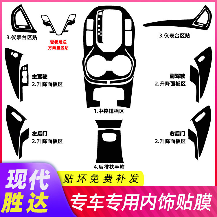 适用13-18款现代胜达ix45内饰改装碳纤贴纸中控排挡装饰档位贴膜