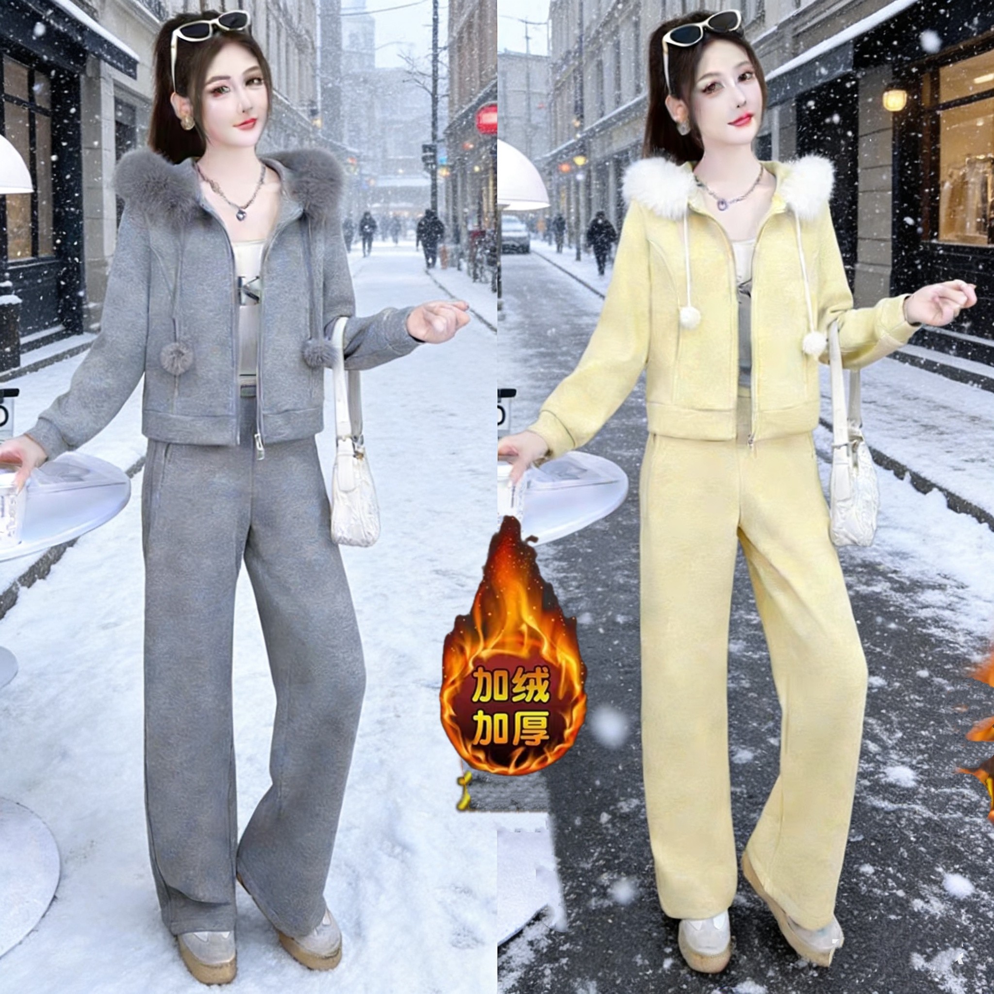 加绒加厚时尚毛呢套装女2025冬季新款洋气连帽卫衣半身裙两件套潮,女装/女士精品,时尚套装,淘宝优惠券,粉丝福利购,淘宝优惠卷