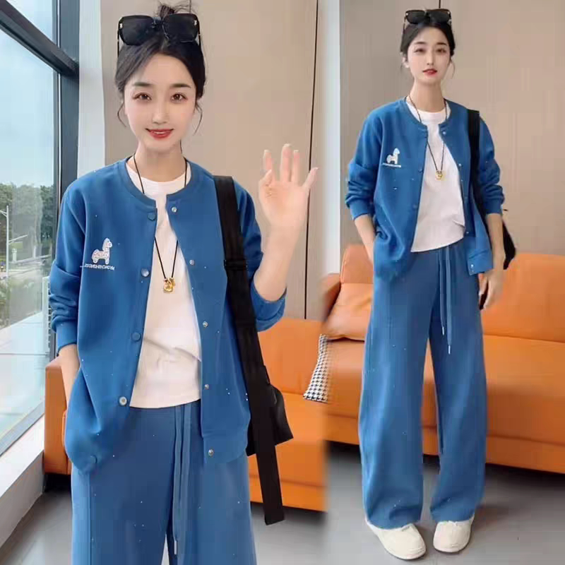 时尚休闲套装女2026春季新款时髦洋气开衫外套阔腿裤运动两件套潮图片