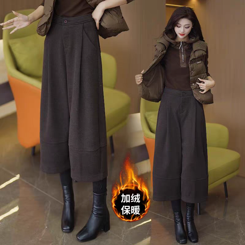 八分毛呢阔腿裤女秋冬加绒加厚2025新款小个子棕色休闲直筒靴裤子,女装/女士精品,休闲裤,淘宝优惠券,粉丝福利购,淘宝优惠卷