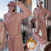 休闲套装 女2025秋冬新款 洋气连帽开衫 加绒加厚时尚 阔腿裤 两件套潮