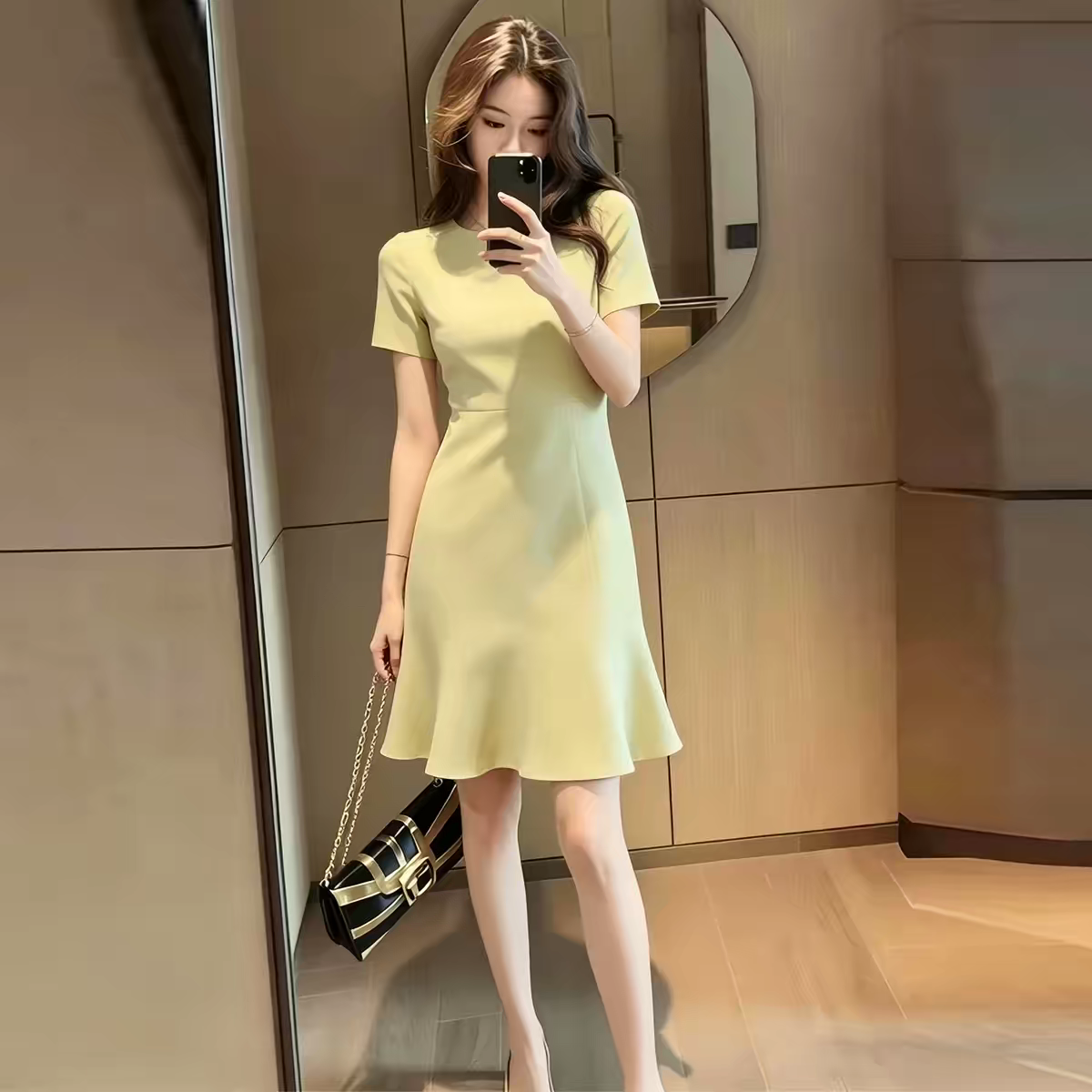 连衣裙女2026夏季新款时髦洋气法式简约中长款短袖气质鱼尾裙子潮