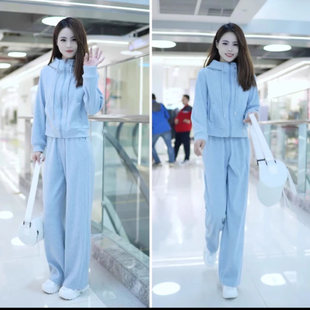 女时尚 709春秋季 时尚 休闲套装 连帽两件套显瘦 两件套卫衣直筒裤