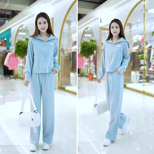 粉色休闲运动套装女款2025新款春秋小个子时尚连帽卫衣开衫阔腿裤