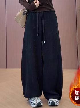 2025超火的加绒裤子女今年流行爆款冬季加厚灰色休闲阔腿弯刀裤子