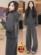 运动套装 女冬季 新款 加绒加厚时尚 洋气显瘦连帽卫衣阔腿裤 两件套潮
