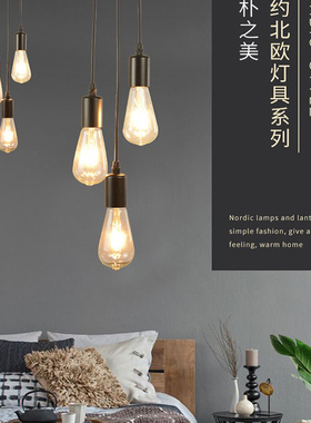 现代简约铁艺吊灯餐厅3头单头过道吧台美式复古工业风黑色吊灯头