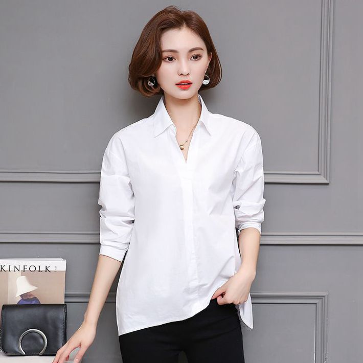 时尚长袖白衬衣棉质内搭上衣
