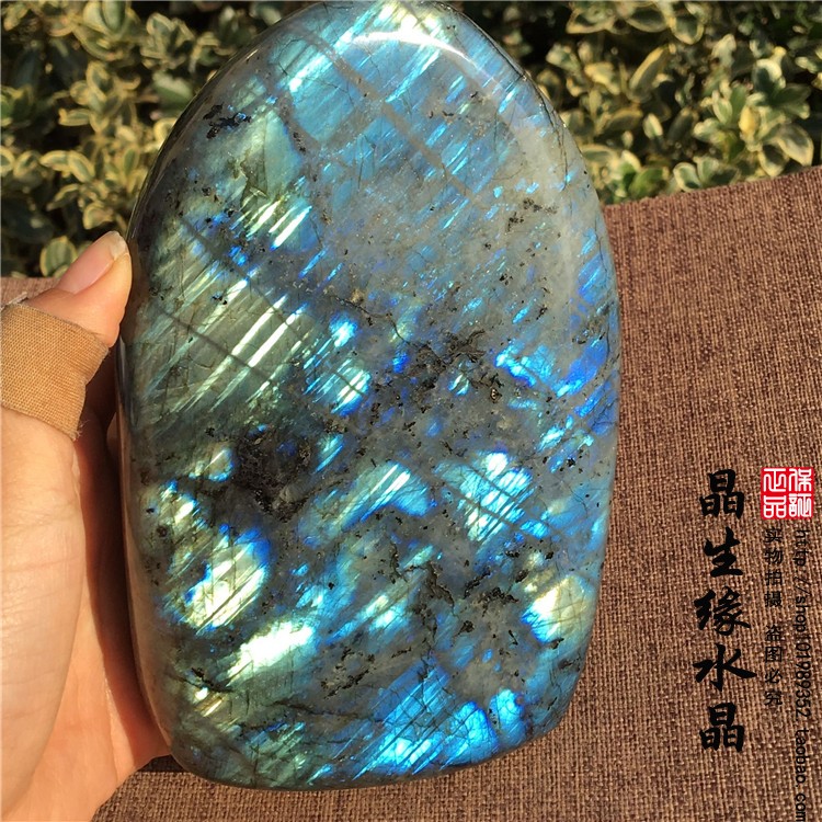 天然水晶原石矿石蓝月光石拉长石摆件实物图