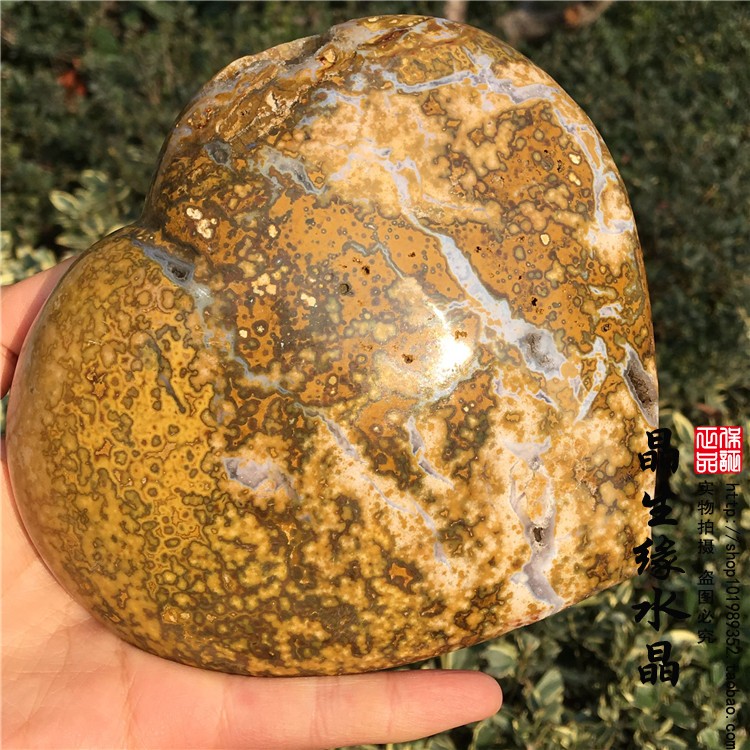 玛瑙原石爱心形碧玉实物图摆件