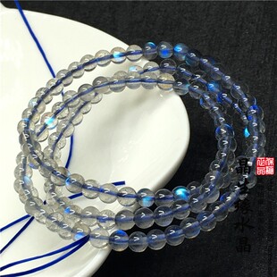 天然月光石手串冰种拉长石手链女颗颗蓝光三圈手链4.8mm