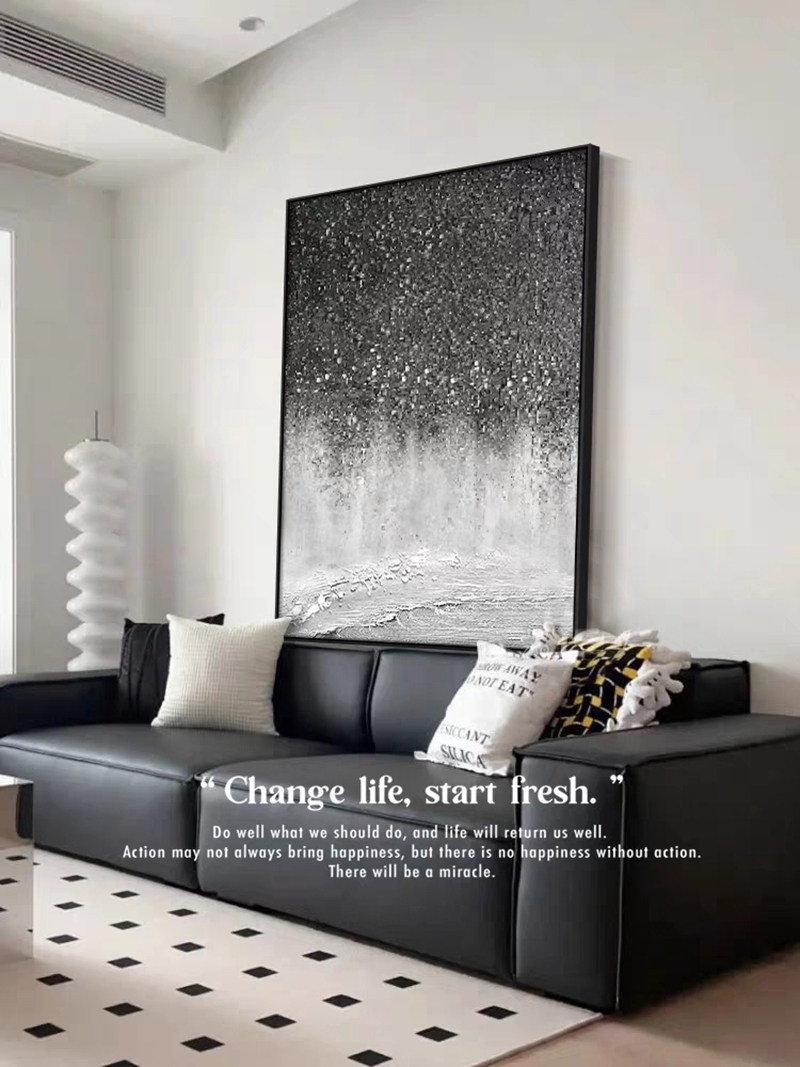 高级感抽象轻奢装饰画黑白灰星空海浪挂画极简奶油风客厅玄关壁画