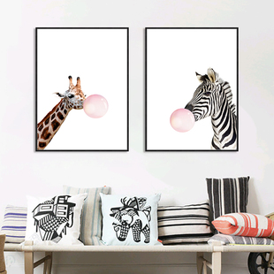 北欧简约新房装修装饰画宝宝卧室墙面挂饰画现代动物气球高清壁画