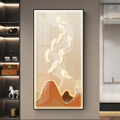 轻奢玄关对门过道装 饰画新中式 九鱼图挂画轻奢遥声控带灯墙饰壁画