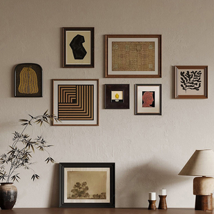精致高级感客厅组合装饰画轻法式艺术复古木框挂画小众个性意式画