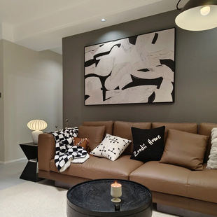 简约抽象肌理油画高级感黑白灰奶油中古风装饰画客厅背景墙靠墙画