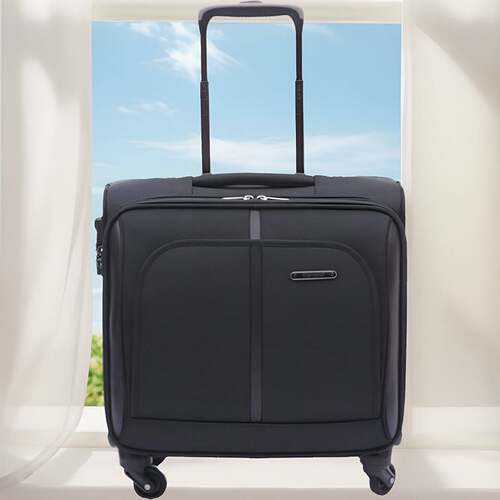 外交官软拉杆箱DE-1551G高端商务万向轮登机箱黑色16寸航空箱