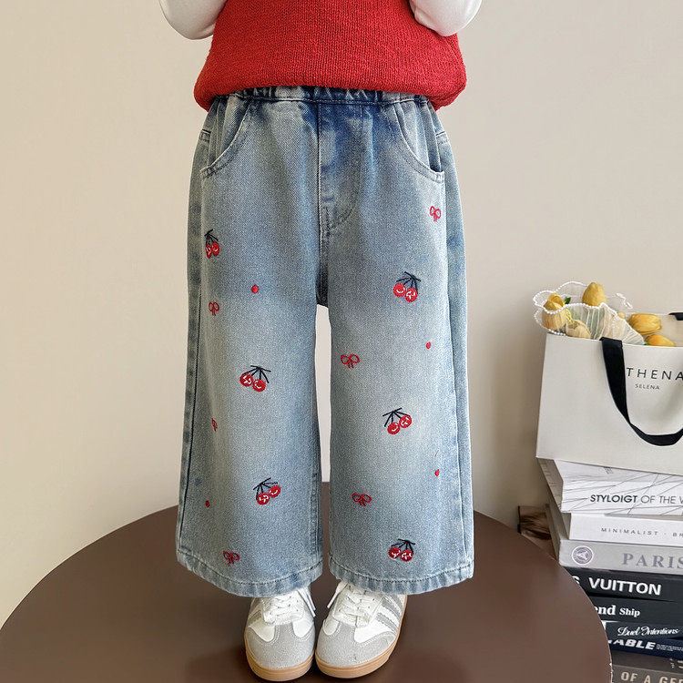 女童裤子春秋2026新款童装春季休闲宽松阔腿裤儿童春装牛仔裤外穿