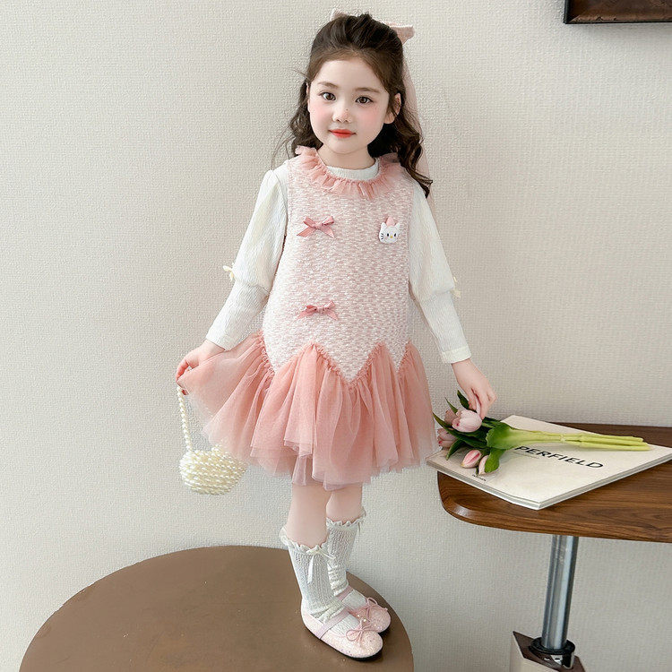 女童连衣裙套装春秋季2026新款洋气时髦女孩宝宝儿童春装公主裙子