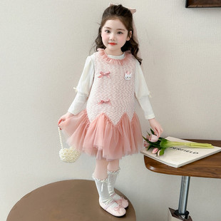 女童连衣裙套装春秋季2026新款洋气时髦女孩宝宝儿童春装公主裙子